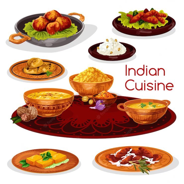 indian cuisine thali dishes cartoon icon design 8071 21648