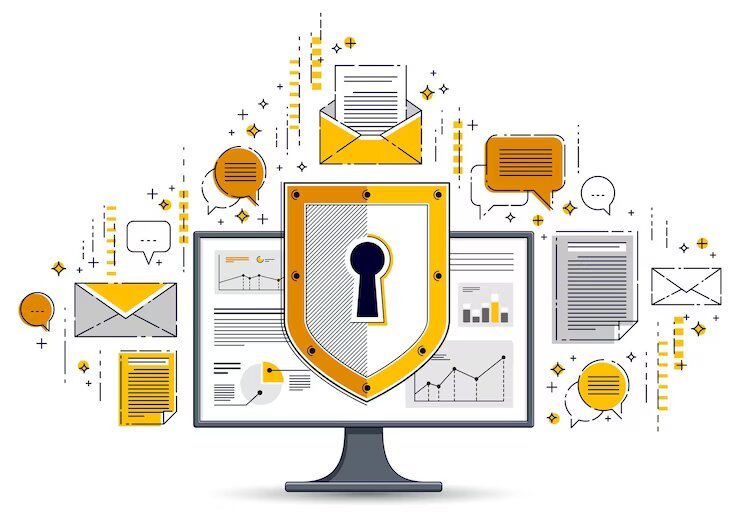 shield computer monitor set icons private data security concept antivirus firewall finance protection vector flat thin line design elements can be used separately 570429 247